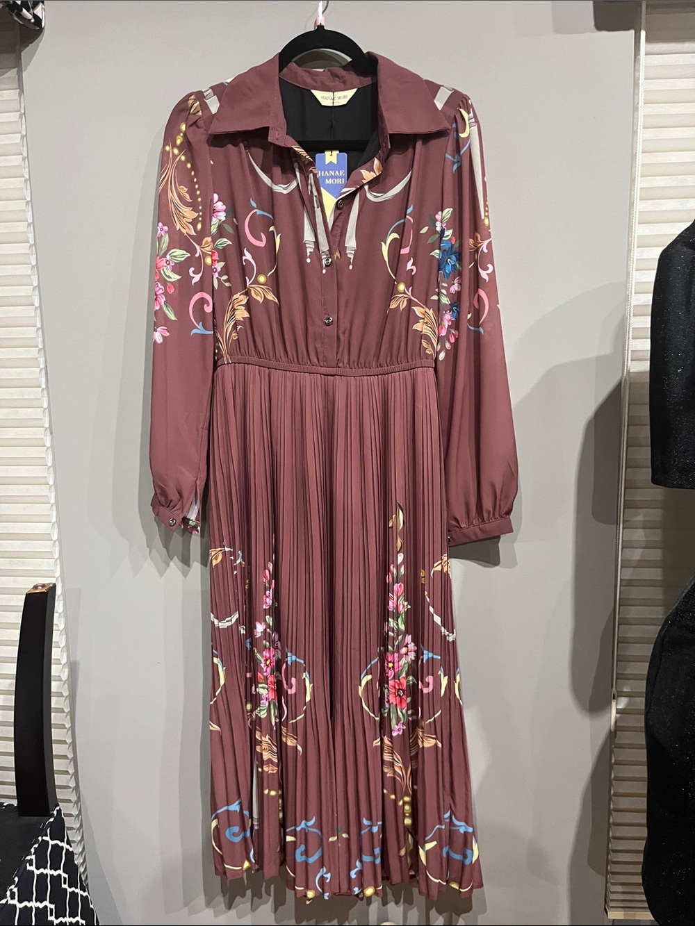 Women's Mauve Floral Pleated Long-Sleeve Dress